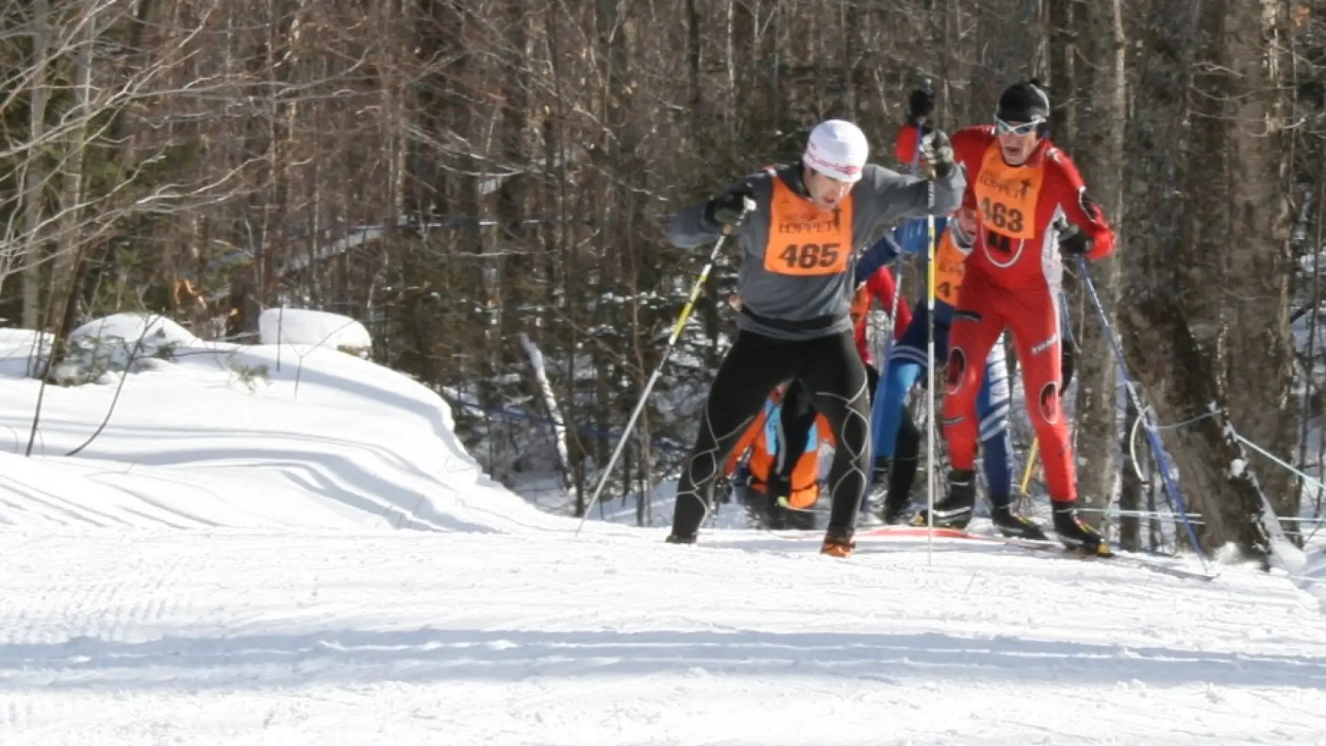 A competitor attacks the final climb on the Porter Mountain Loops during the Lake Placid Loppet