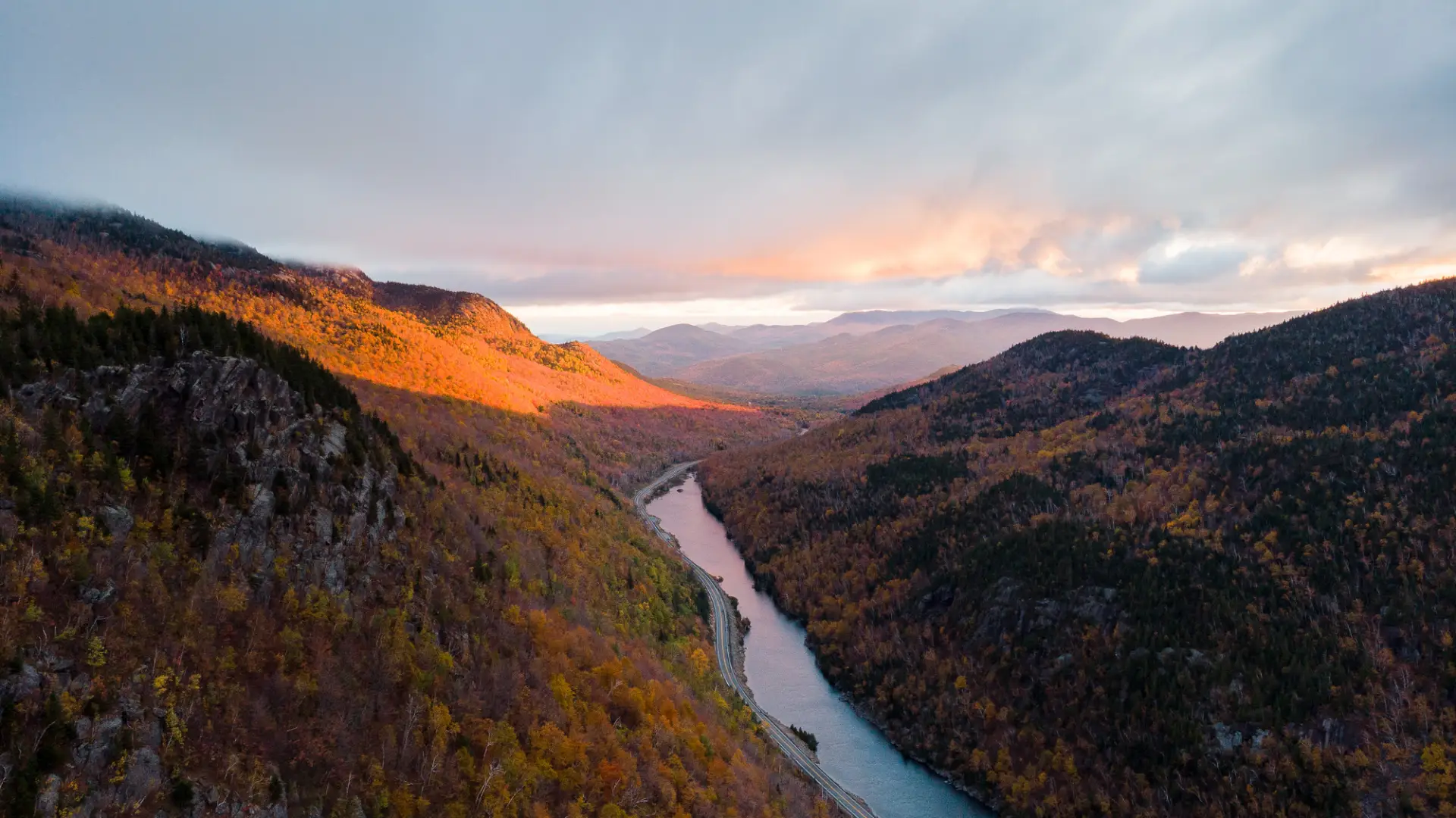 An aerial view of Cascade Lakes during the fall.