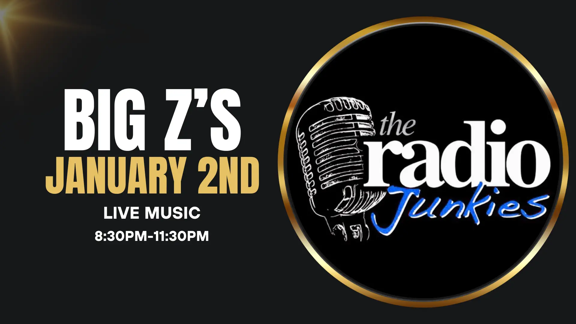 Graphic header for Radio Junkies event at Big Z's