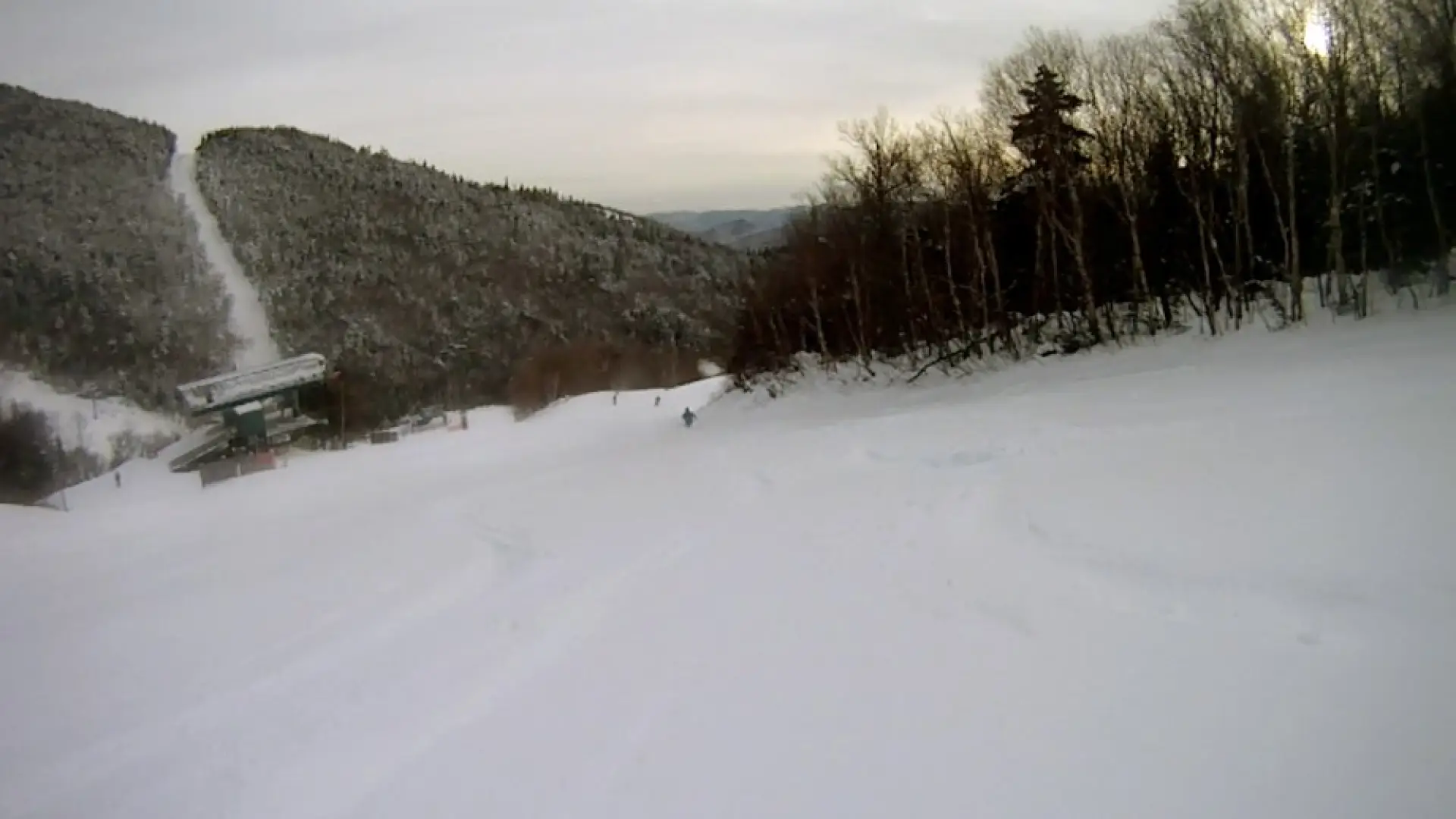 A bit of powder at the end of Excelsior heading to Upper Valley