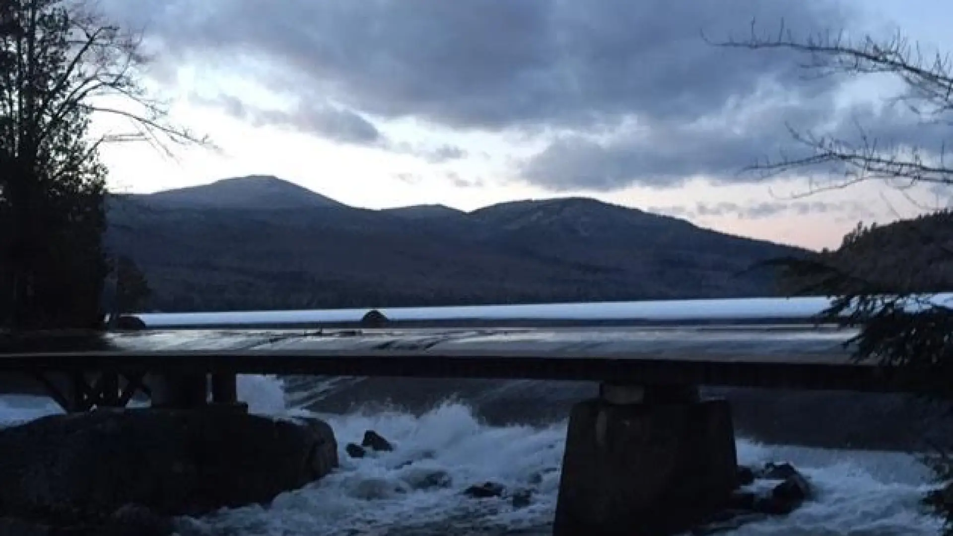 Evening view of the Lake Placid dam.