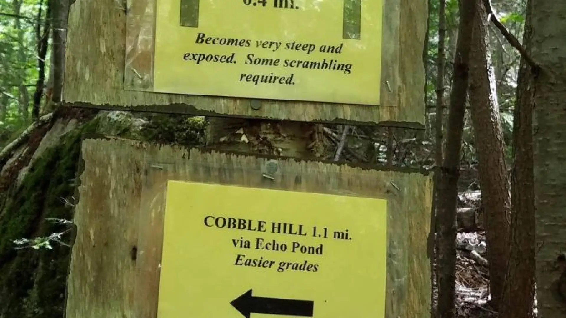 Signs directing you to two different approaches to the summit of Cobble Hill