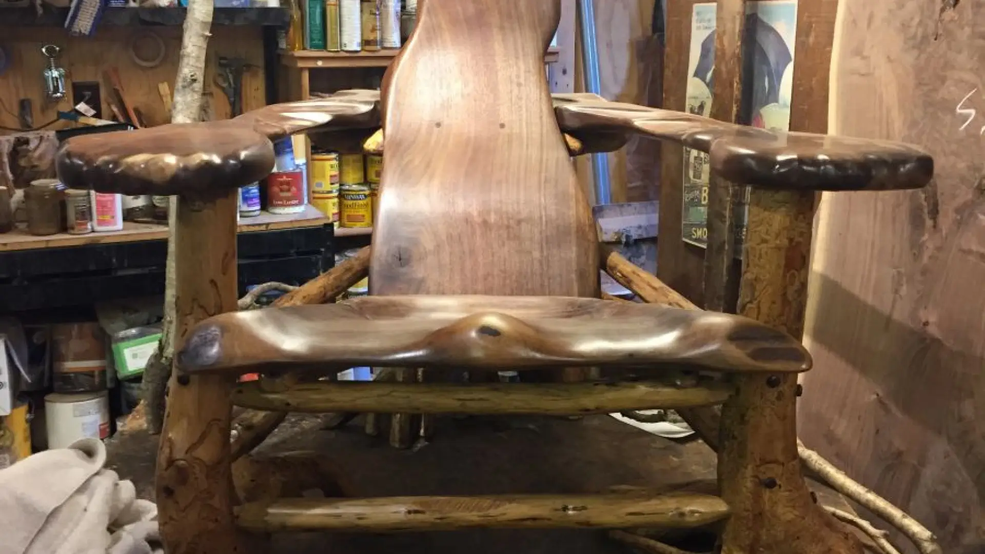 The chair that Steve was in the process of finishing.