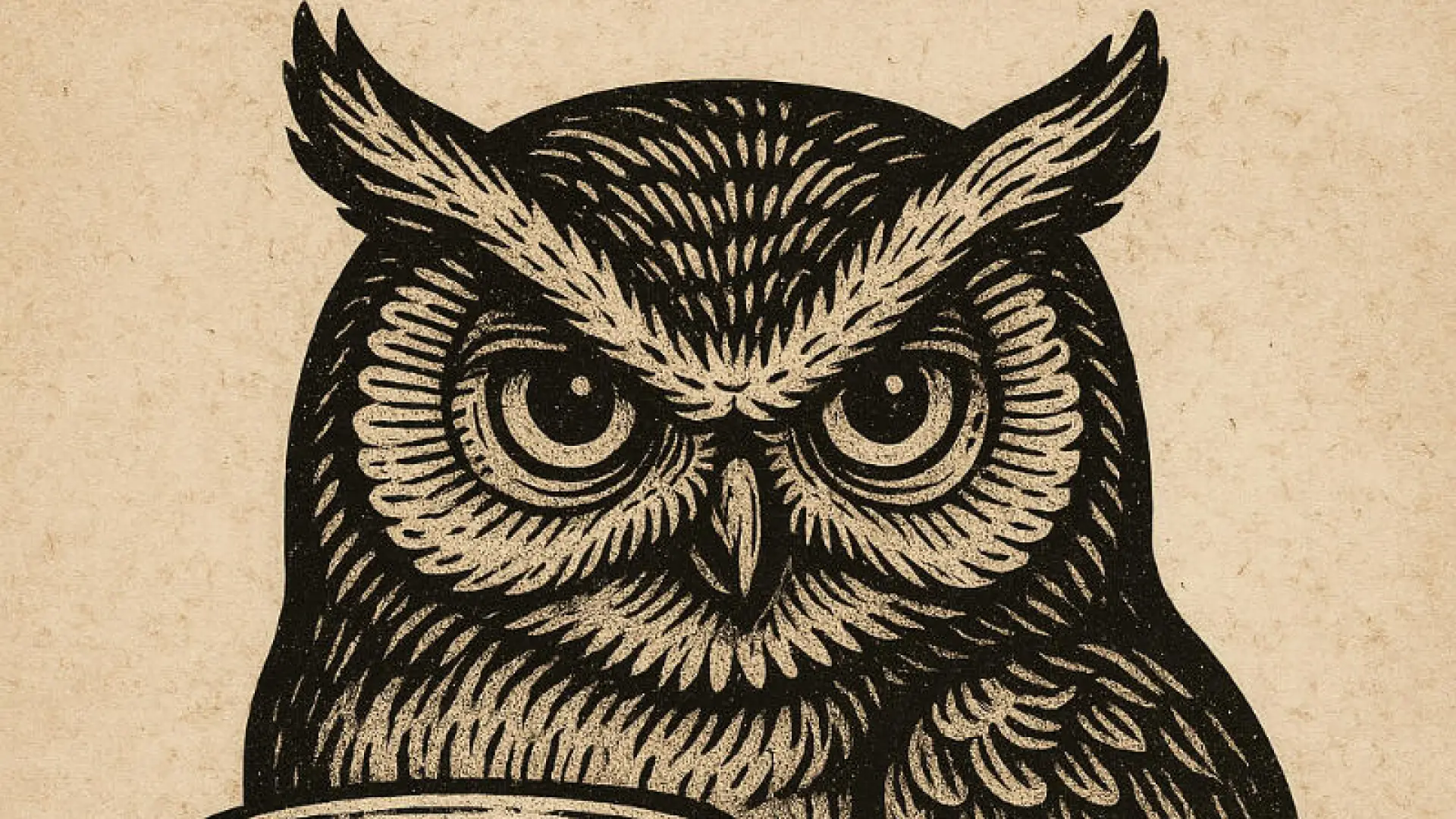 An illustration of an owl holding a martini glass over a sepia tone background