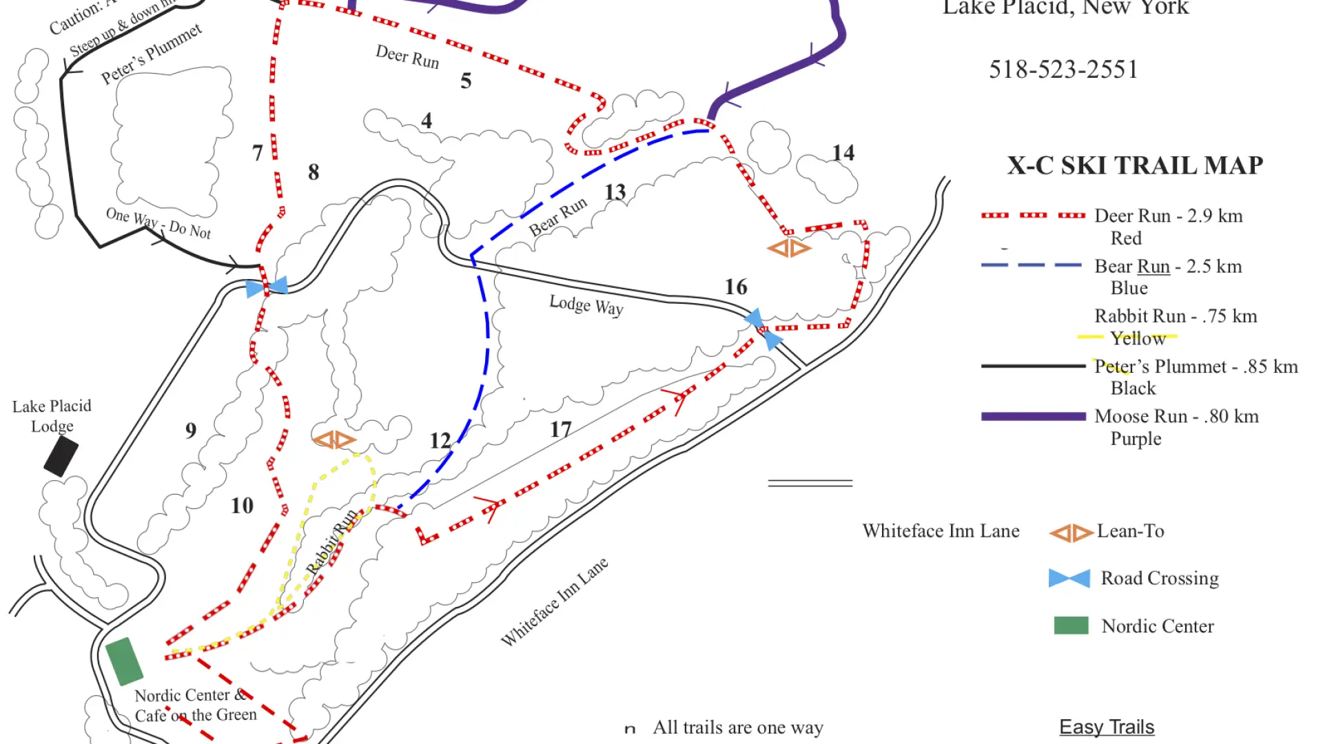An illustrated map of cross-country skiing trails.