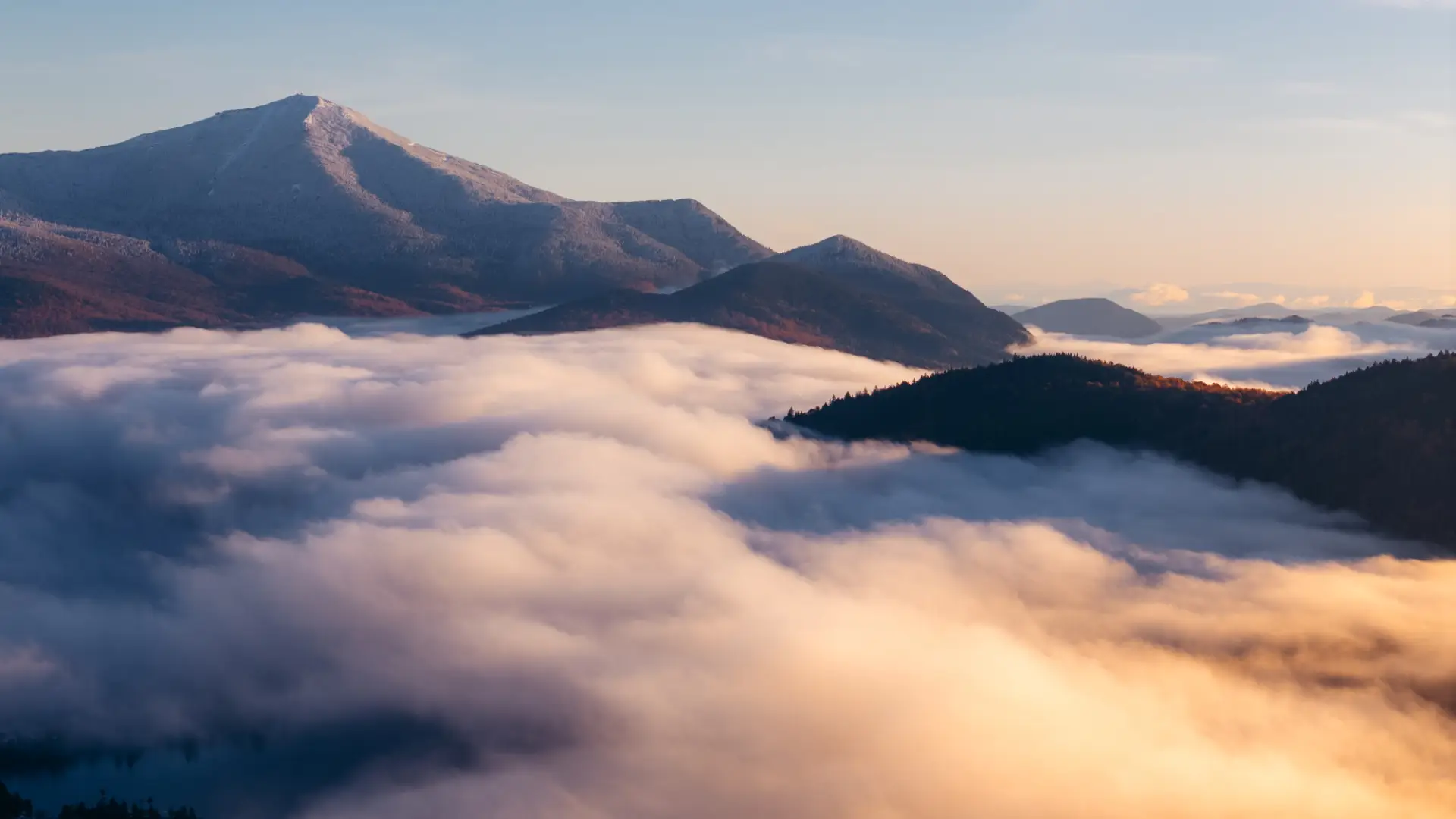 Aerial view of mountains in the fall