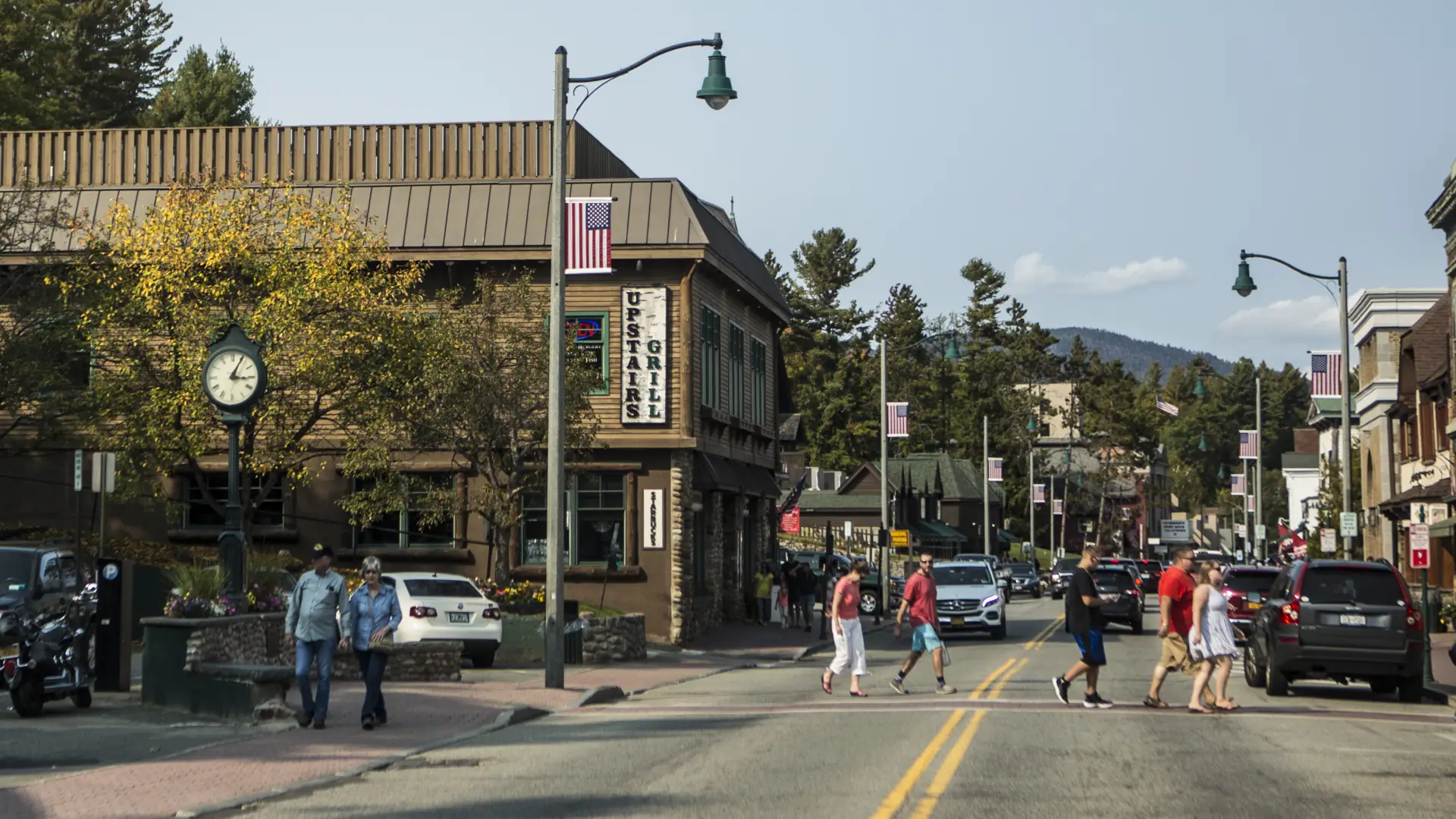 People walking along Main Street Lake Placid