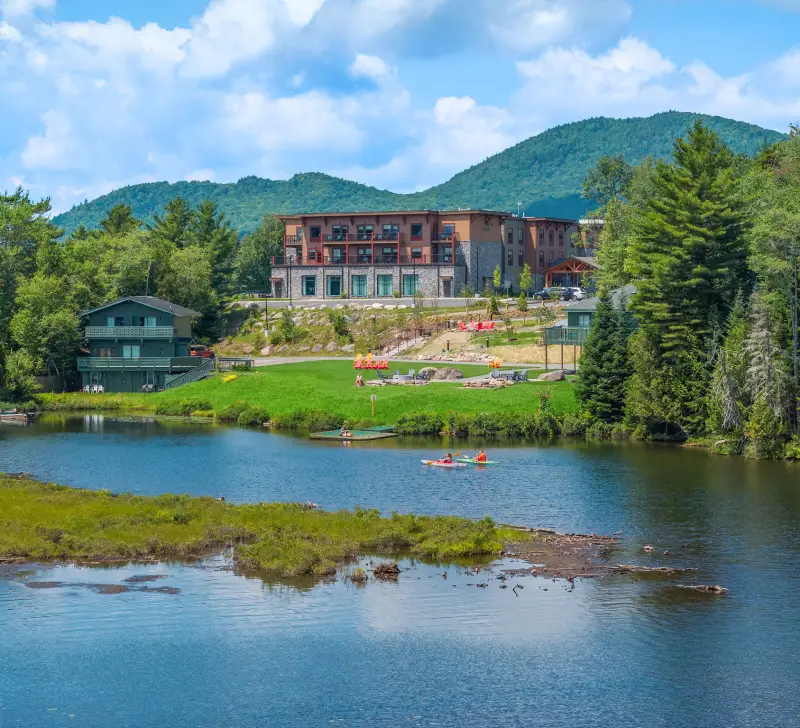 View of the beautiful new Cambria hotel from on Lake Placid