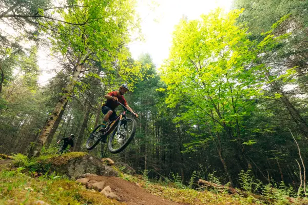 A mountain biker getting air