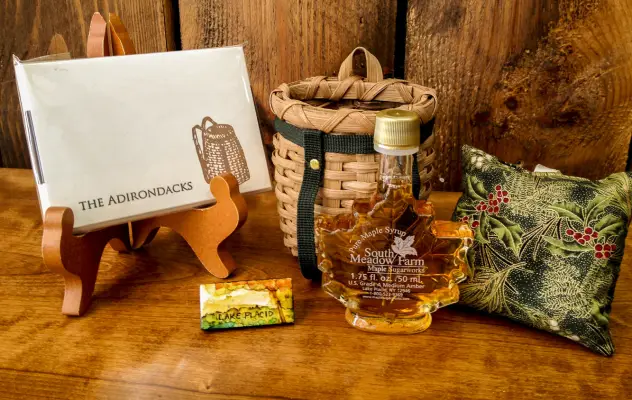 Assorted Adirondack gifts on a table.