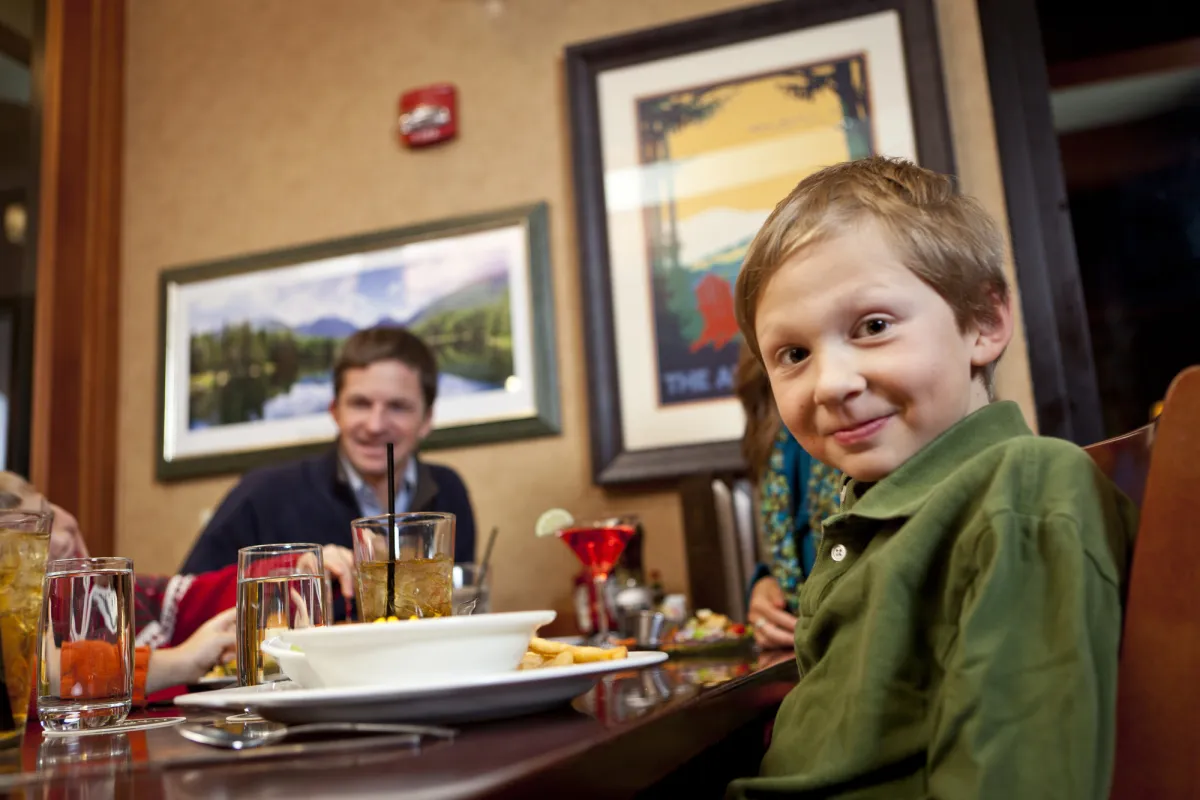 A family dining at a Lake Placid restaurant.