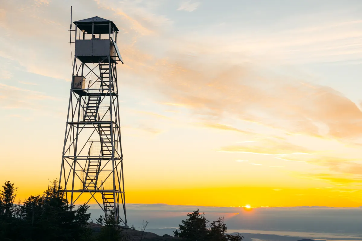A firetower during sunset