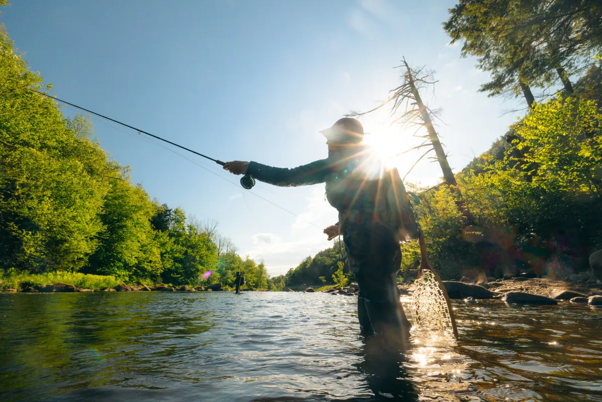A fly fisher's silhouette