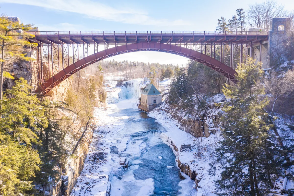 Ausable Chasm and bridge in the winter.