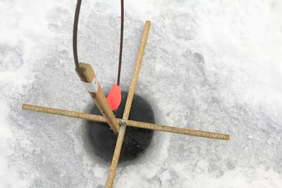 An ice fishing tip up