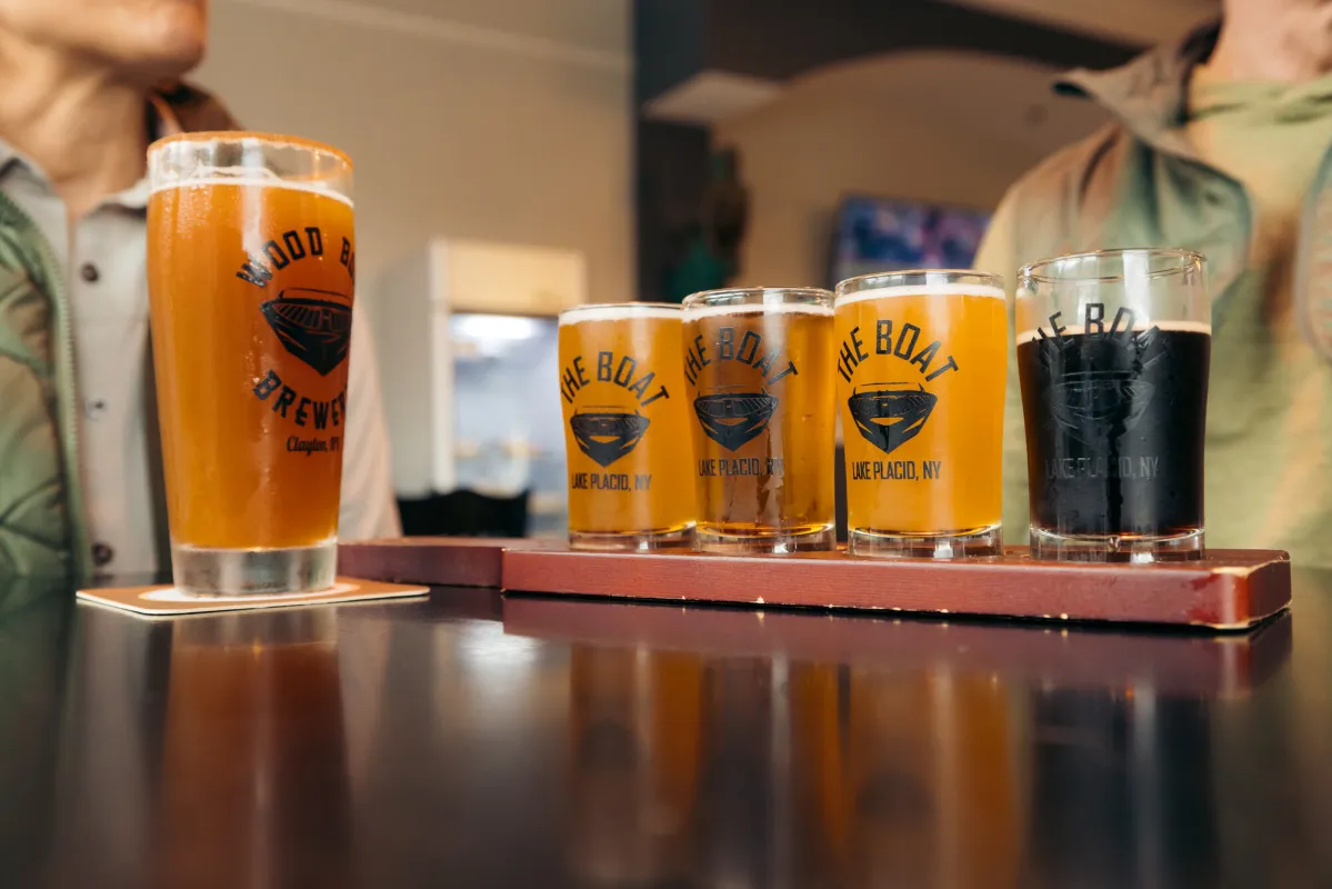 A flight of craft beer at a Lake Placid brewery.
