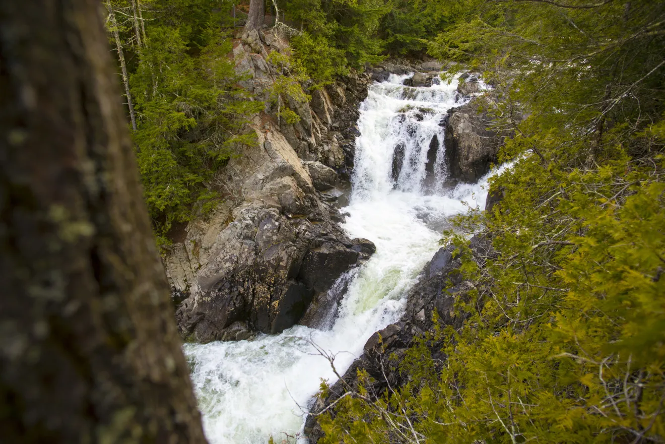 A waterfall during spring in Lake Placid.