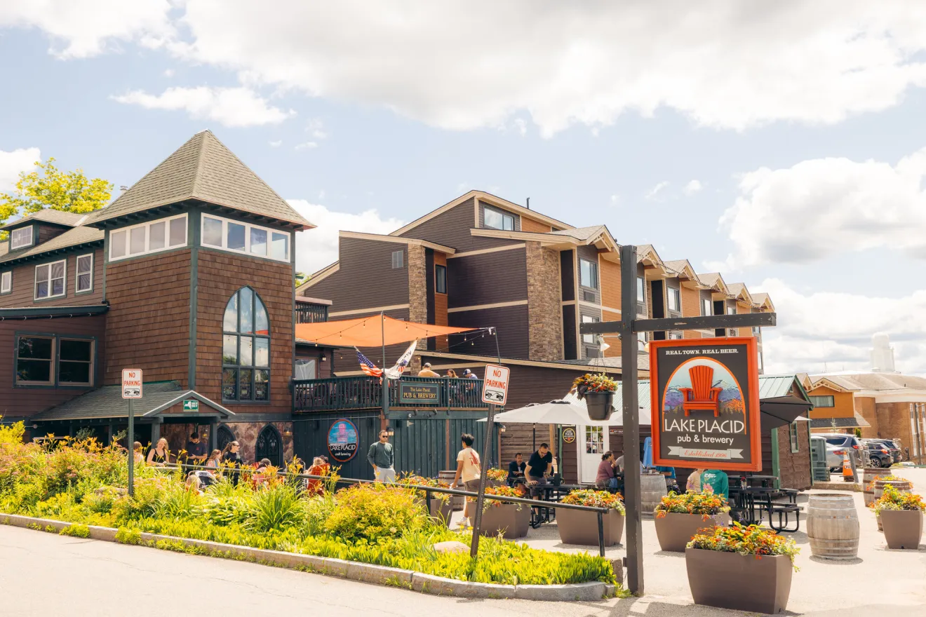 Lake Placid pub and brewery on a summer day. 