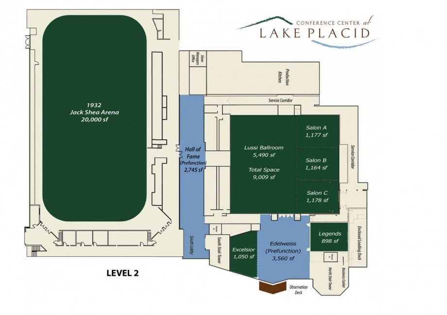 A floor plan of a conference center. 