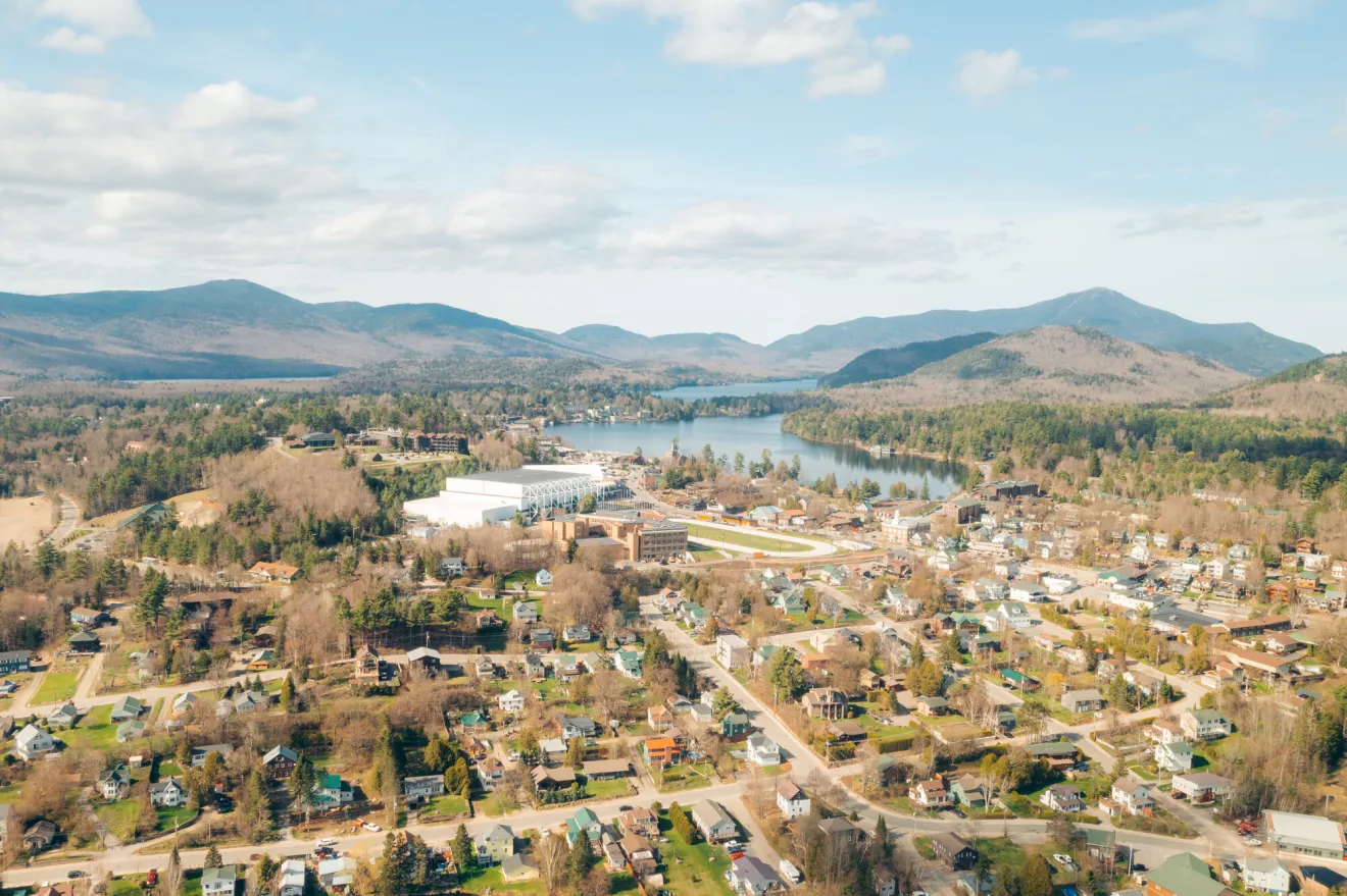 Aerial view of Lake Placid in early spring.