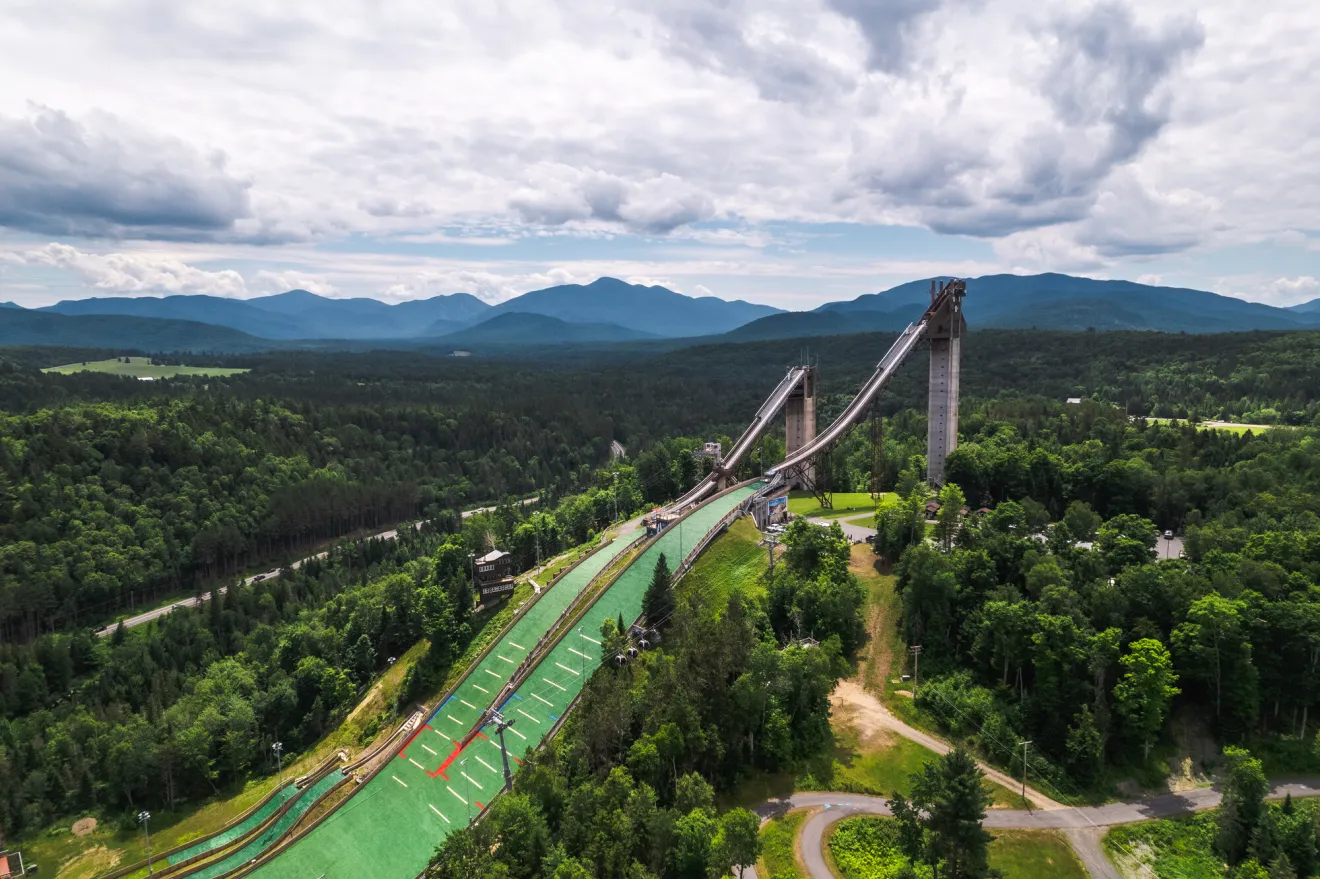 Olympic ski jumps during summertime. 