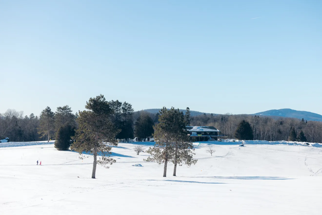 A view of a golf course lounge during the winter.