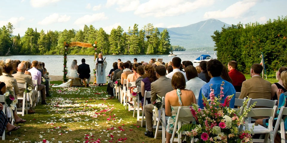 A wedding by a lake.