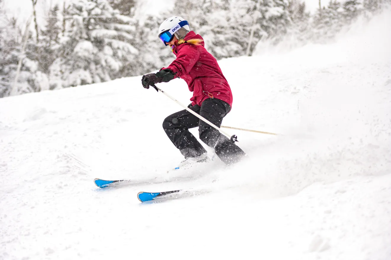A woman skiing down Whiteface Mountain.