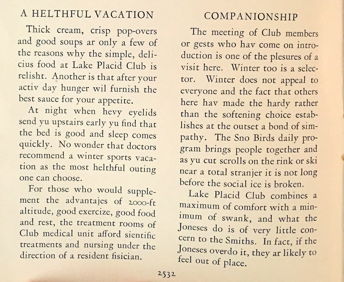 Excerpt from a Lake Placid Club pamphlet