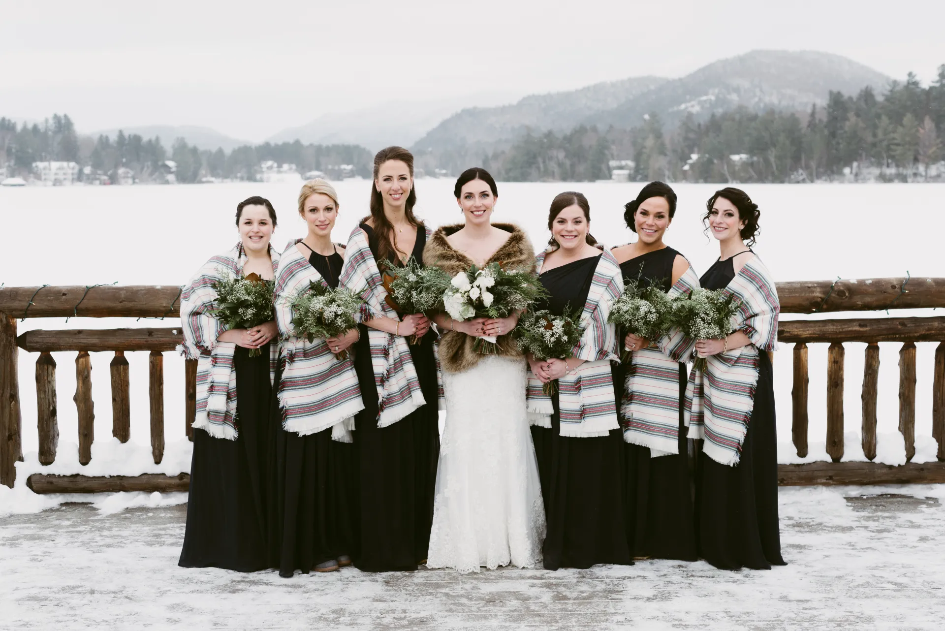 A bride and her ladies donning furs