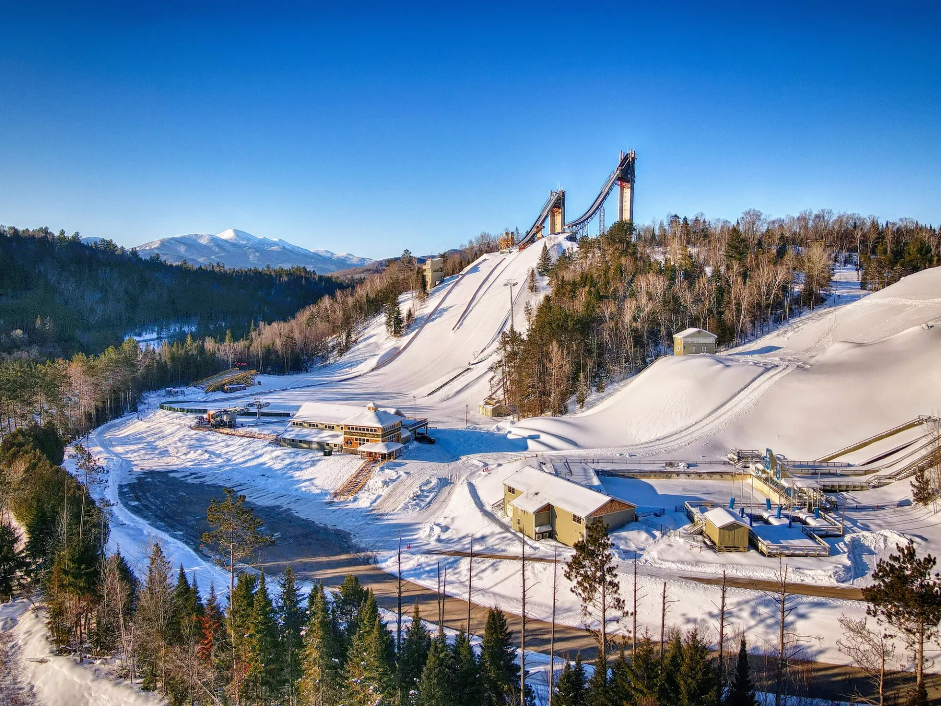 The Olympic Ski Jumps in winter.
