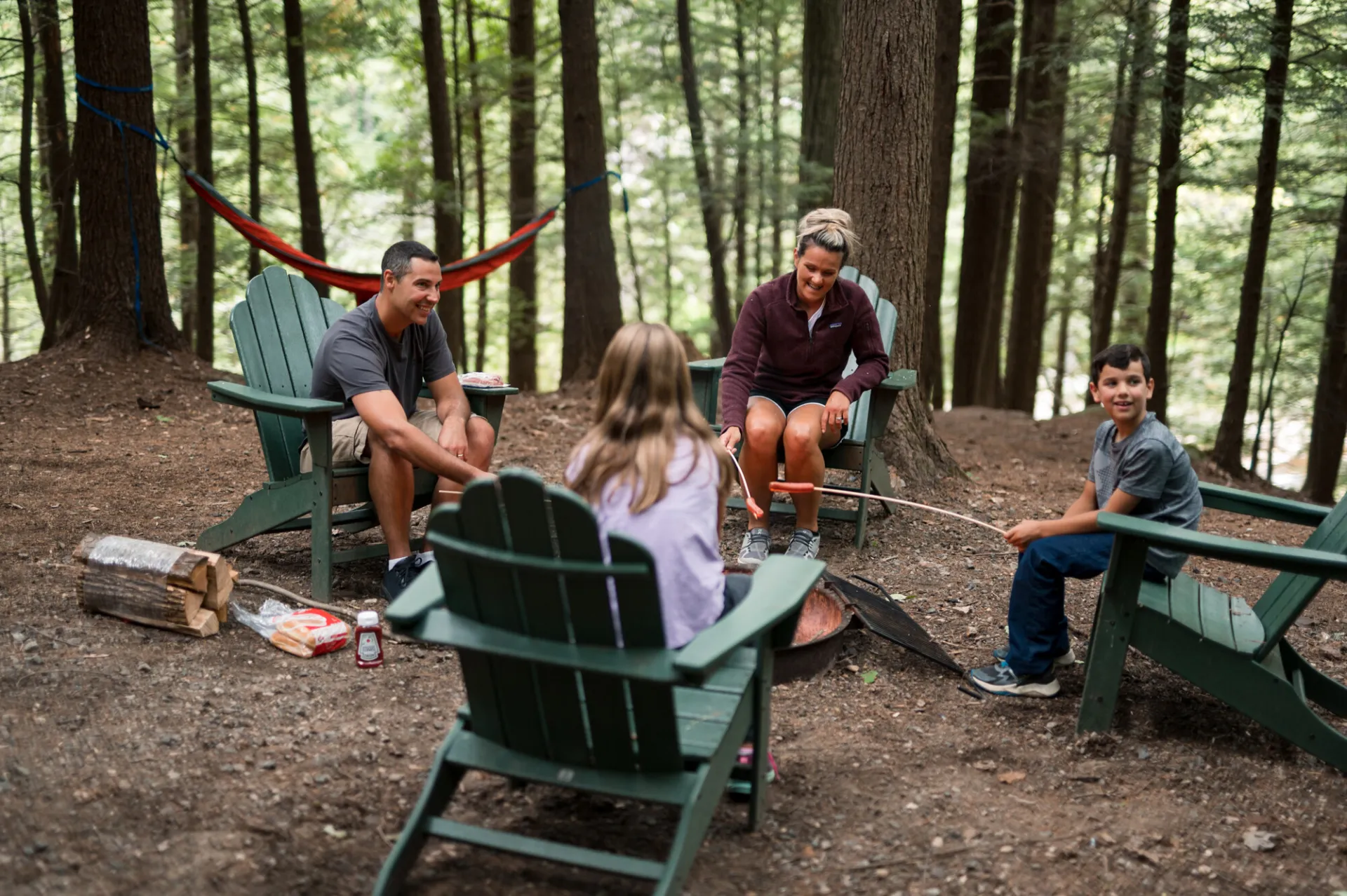 A family camps together 