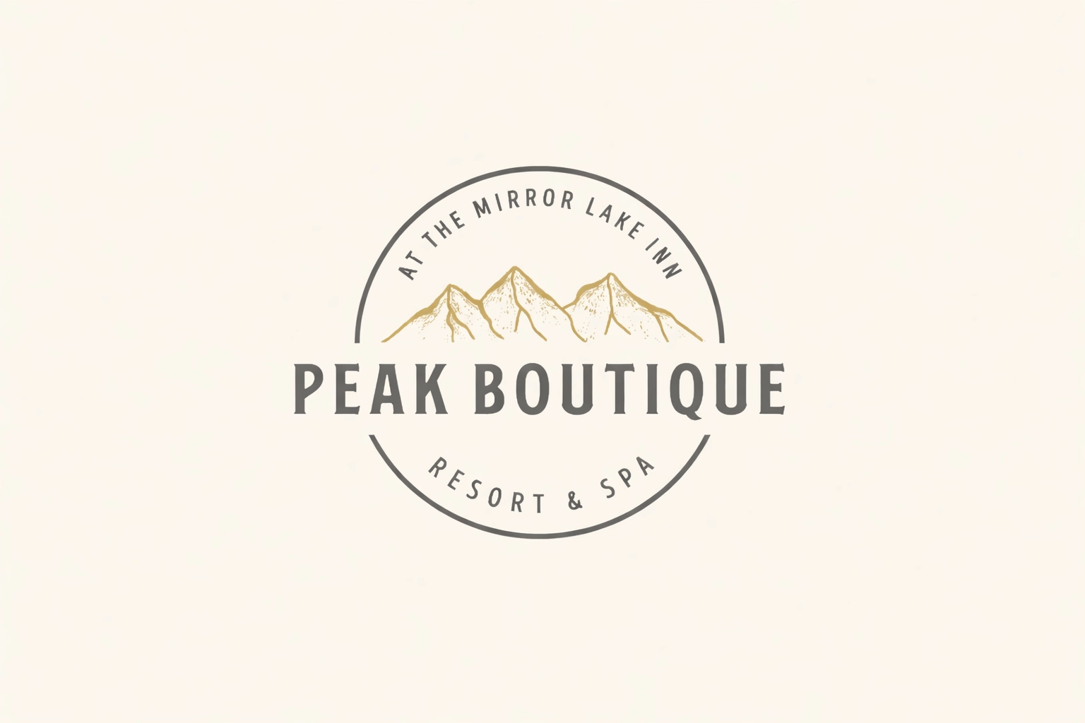 A logo badge split by a mountain and the words Peak Boutique and ringed with At the Mirror Lake Inn Resort and Spa