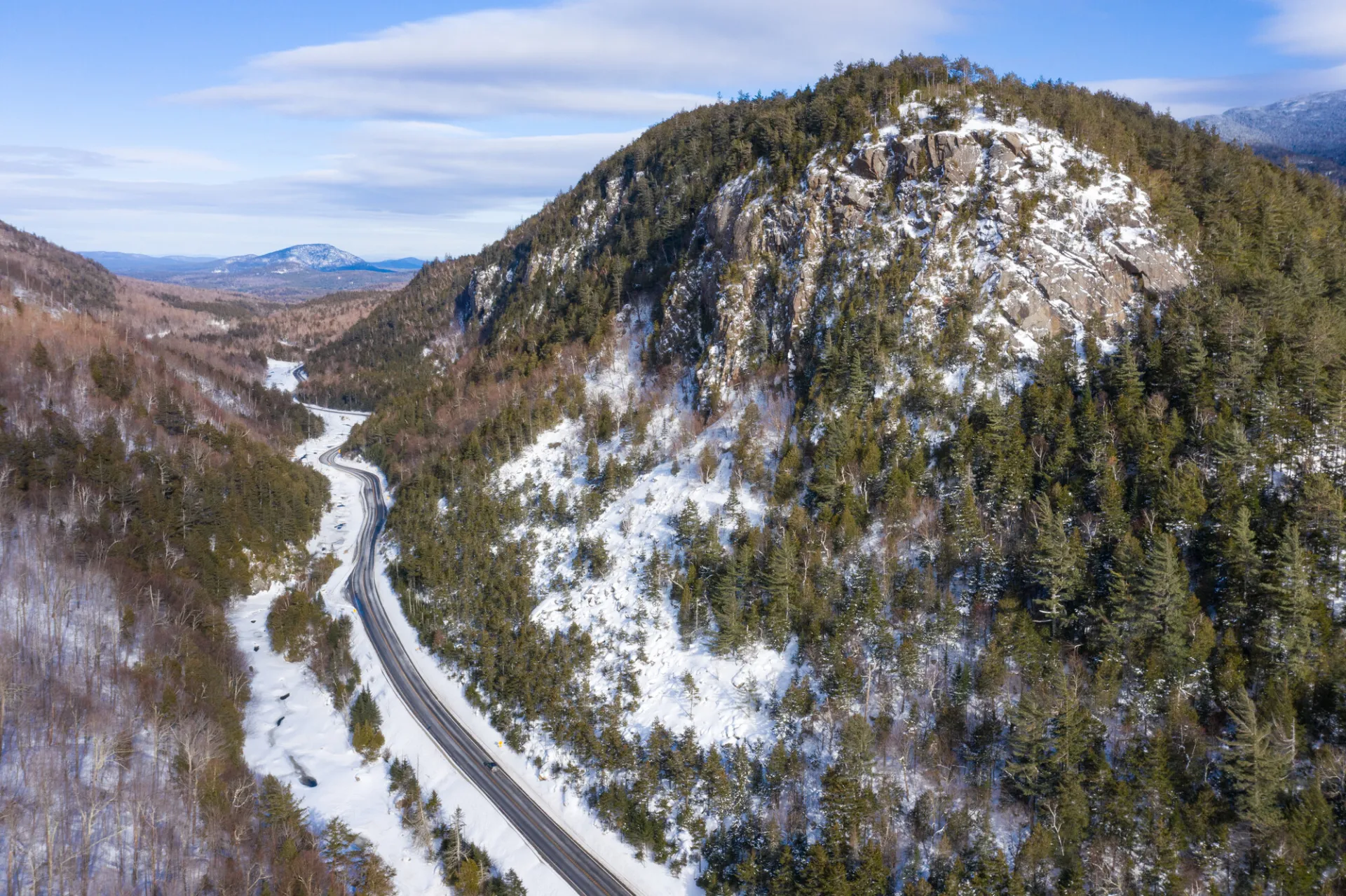 A mountain pass road in the winter