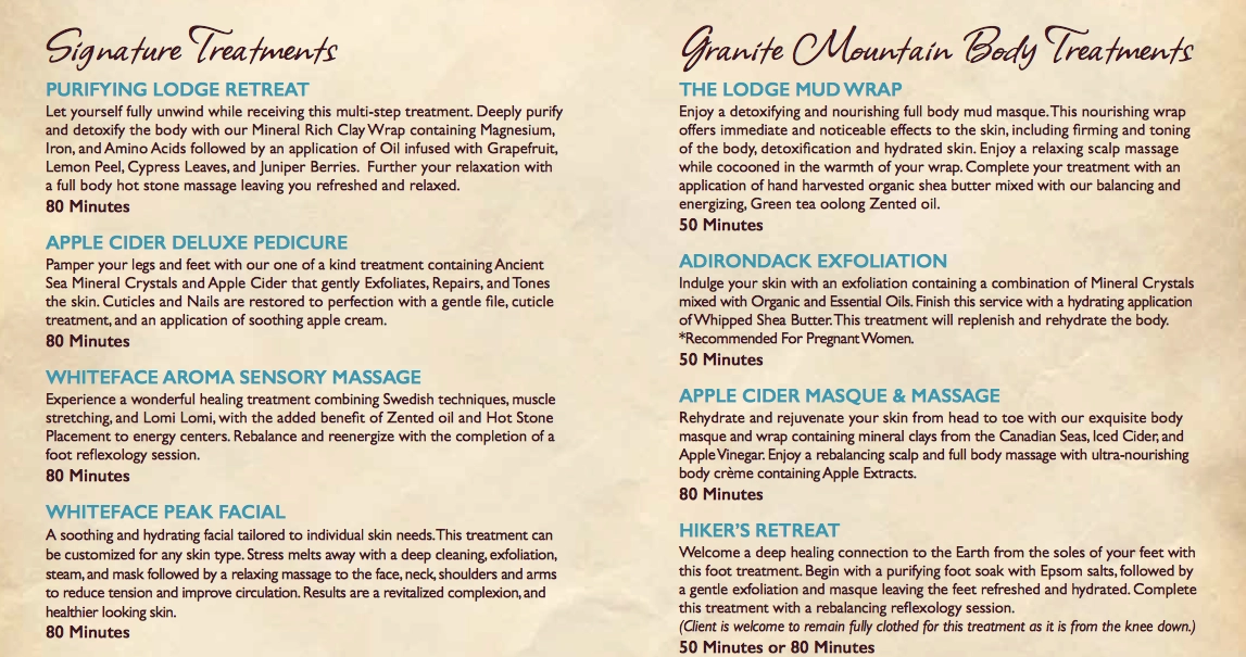 Spa signature treatments