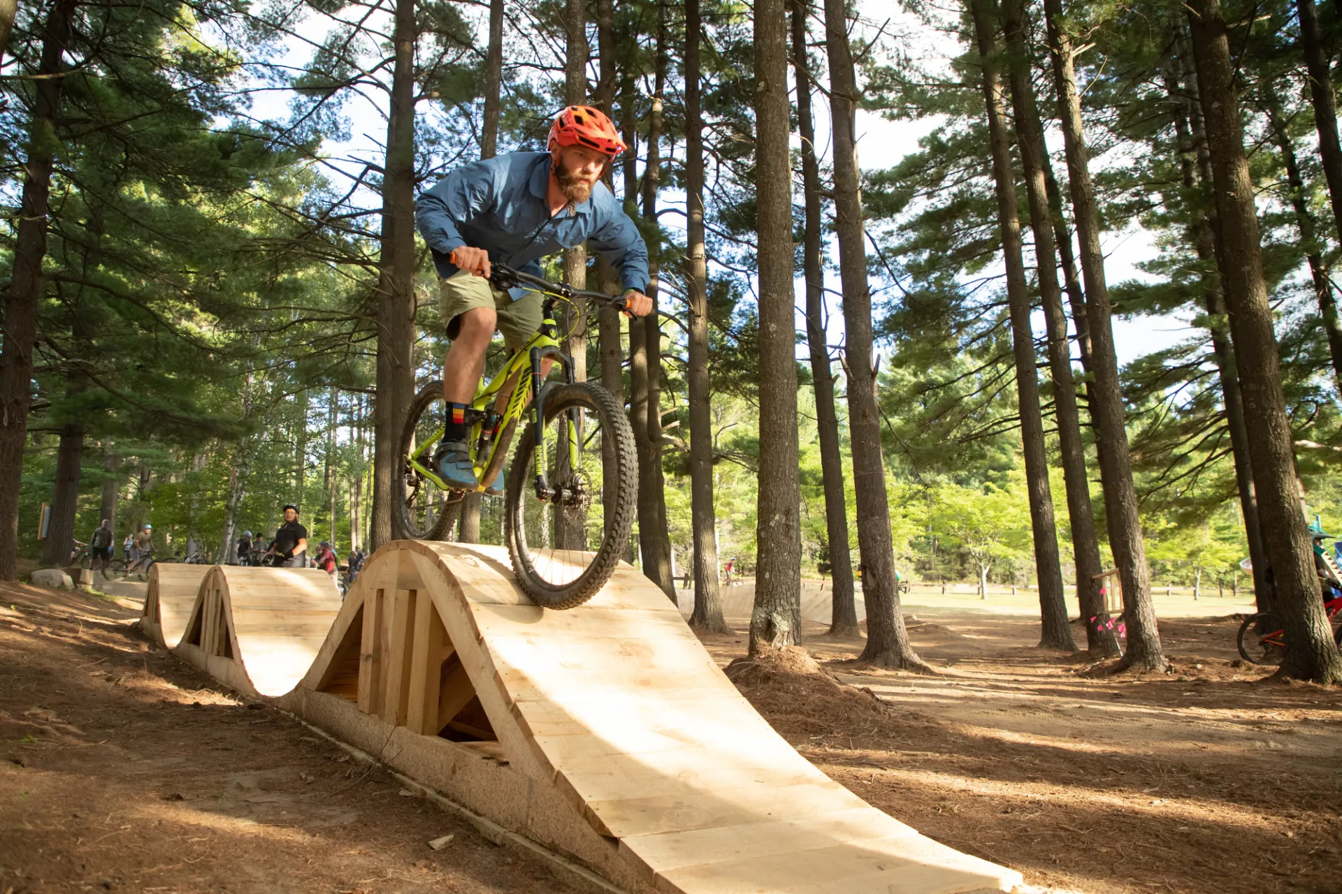 riding over wooded bump obsticles