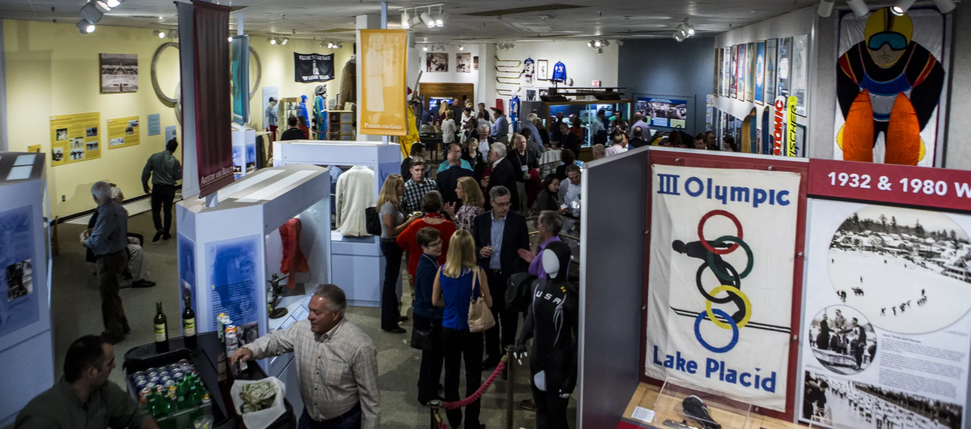 A busy meeting center with tables. 