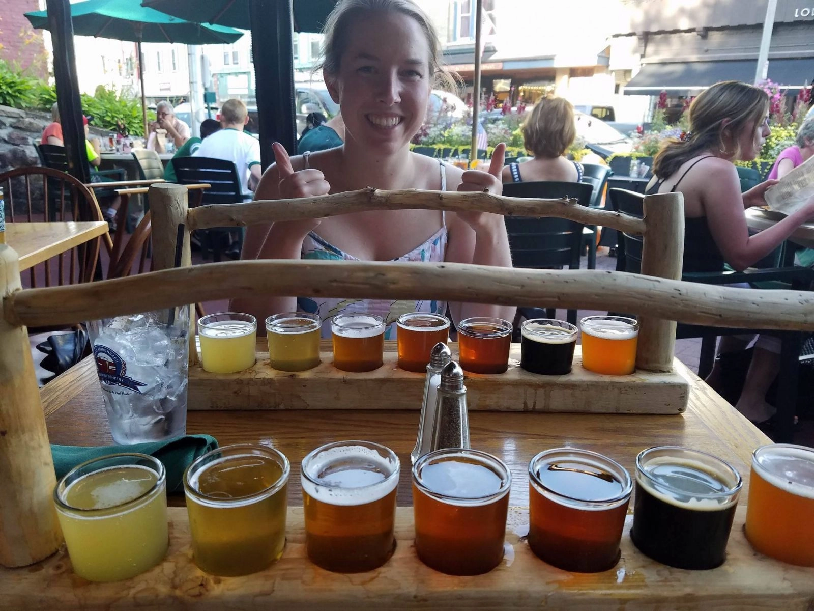 My cousin, Molly, excited to try her beer flight!