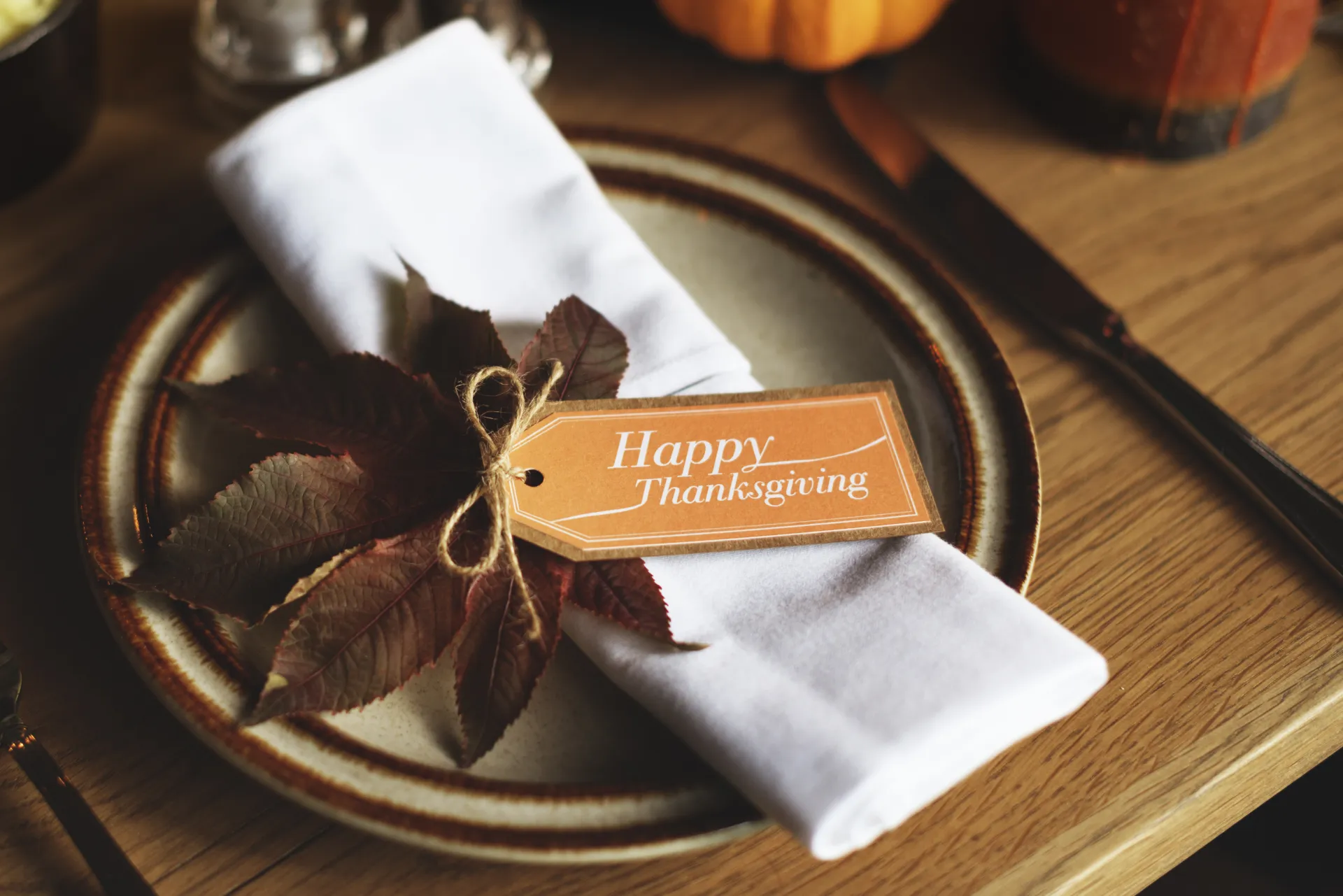 Napkin on plate and place setting for holiday table