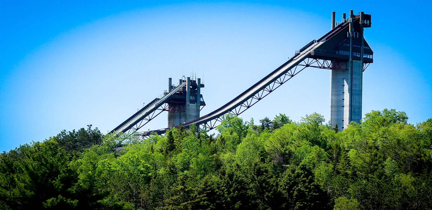 A side view of the ski jumps
