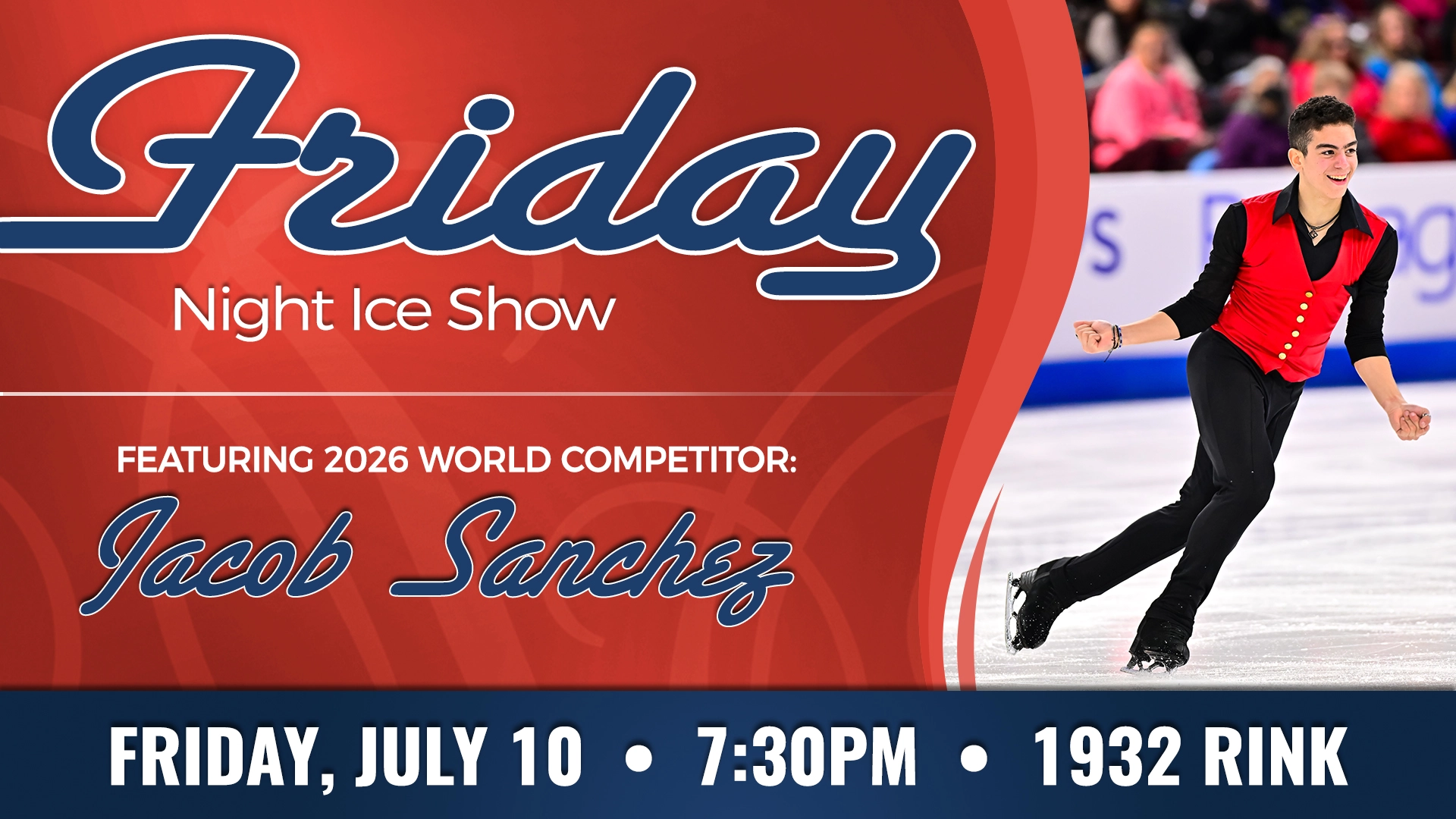 Designed header graphic for Friday Night Ice Show at the Olympic Center with Jacob Sanchez