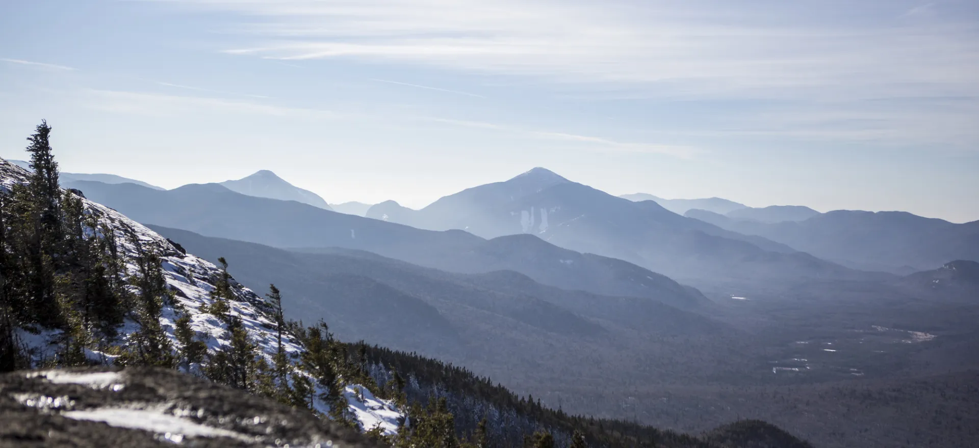 A view of cascade mountain in the winter.