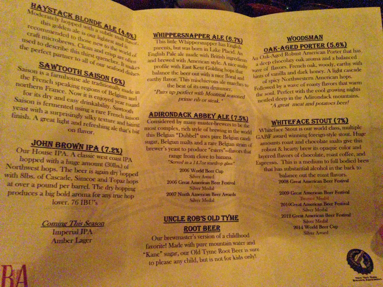 The current seasonal brew list - yum.