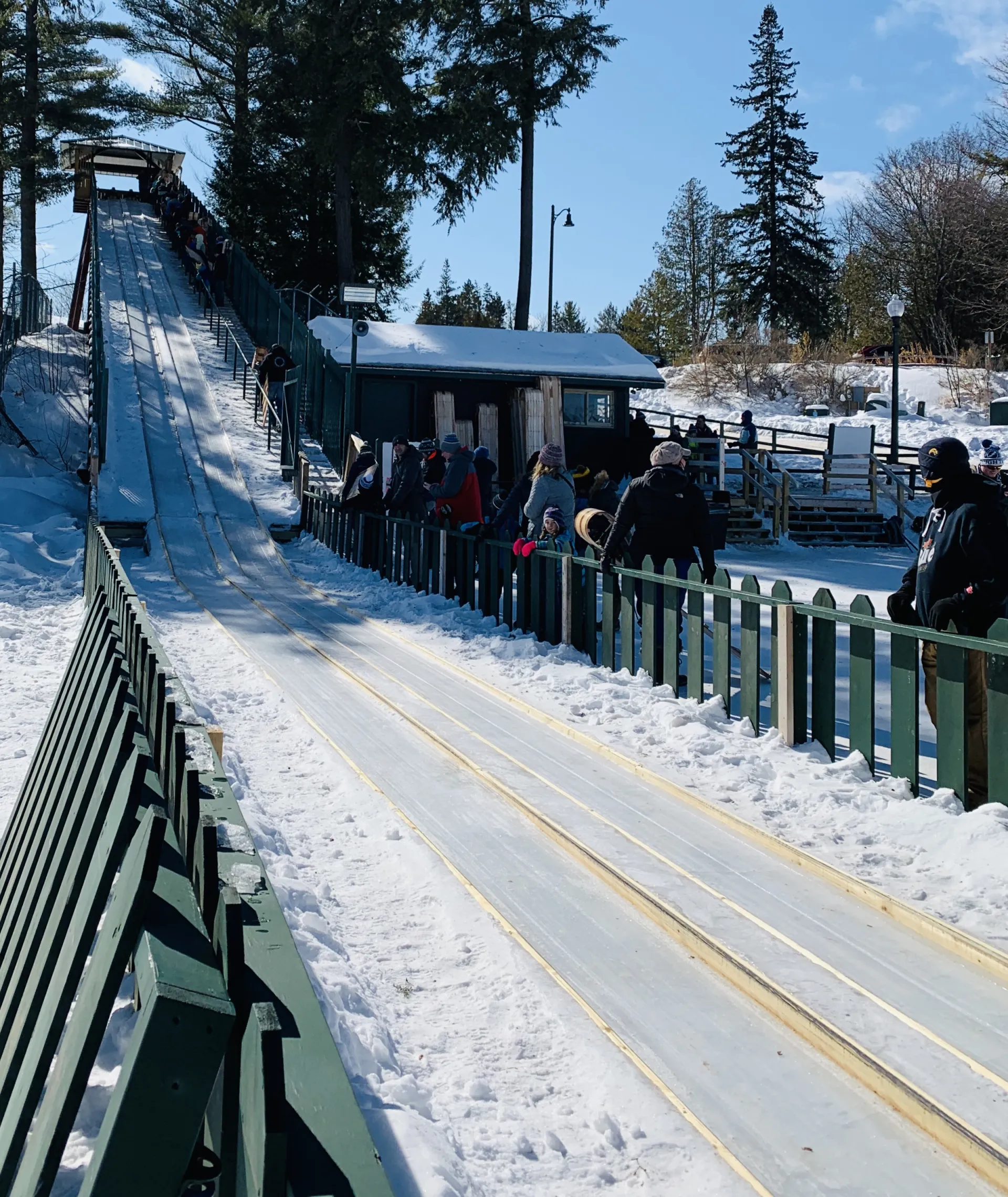 Looking up from the bottom of the toboggan shoot.