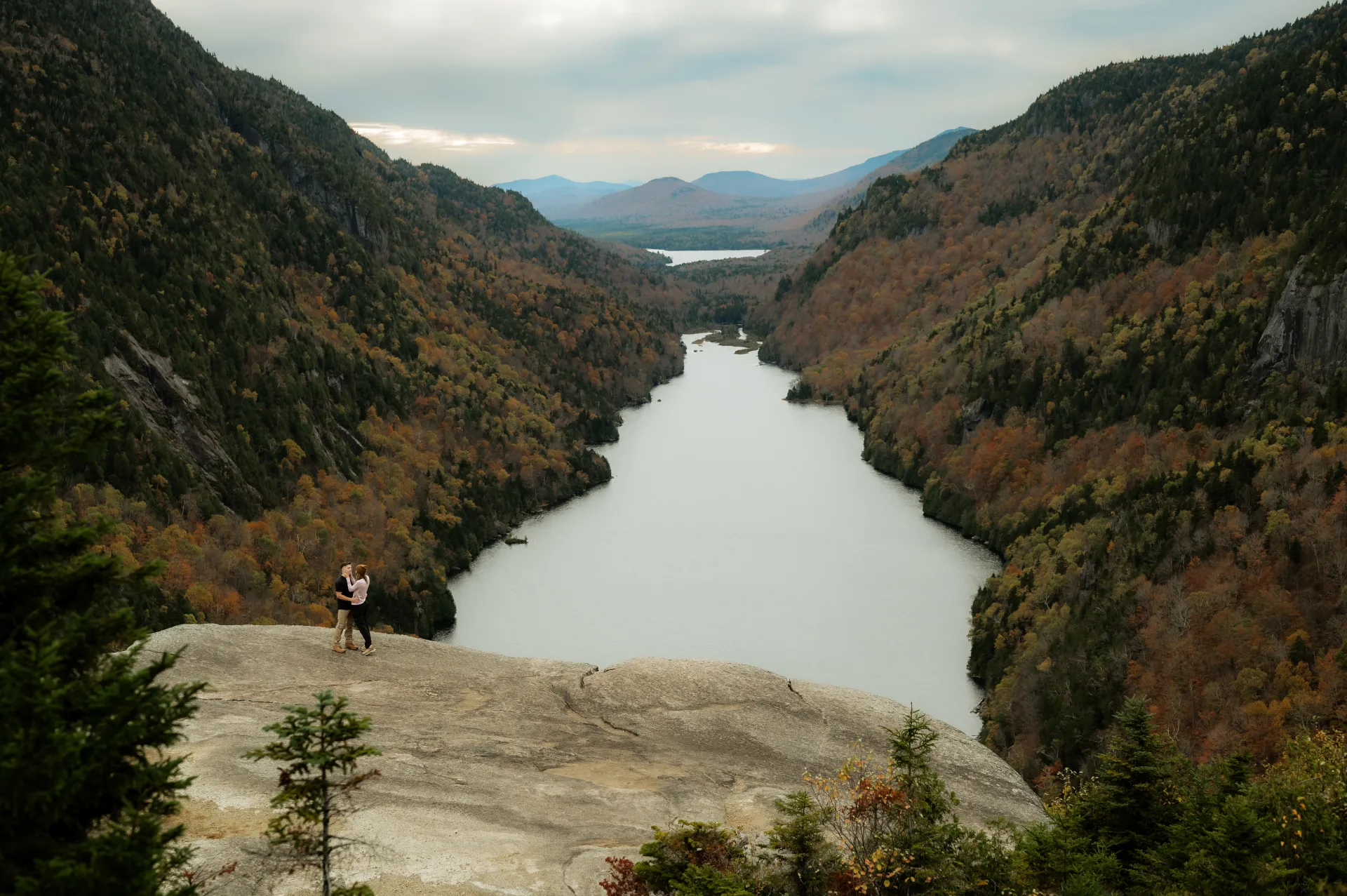 Looking out at a lake between two mountains