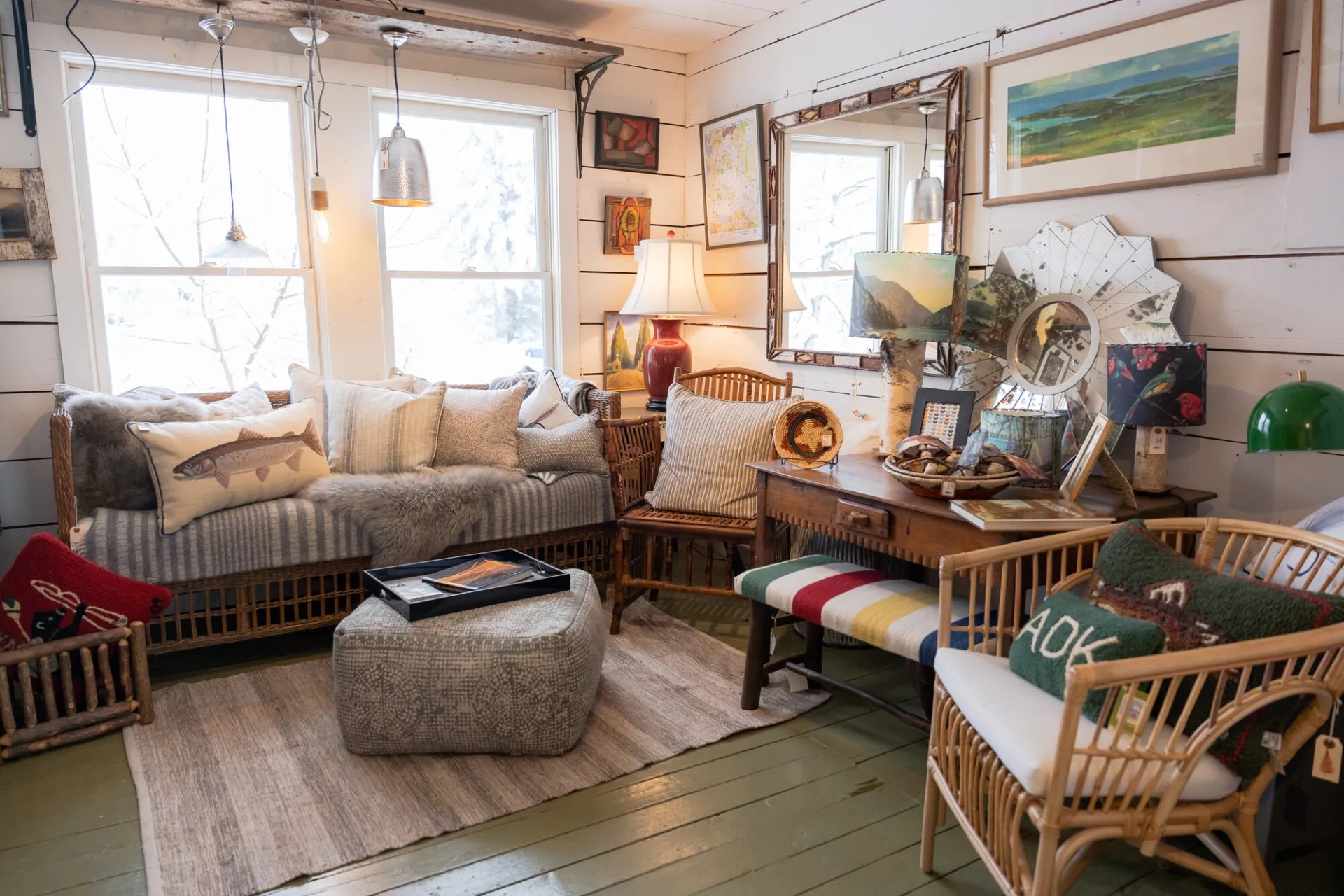 Furniture, decor, and other items for sale inside the Birch Store.