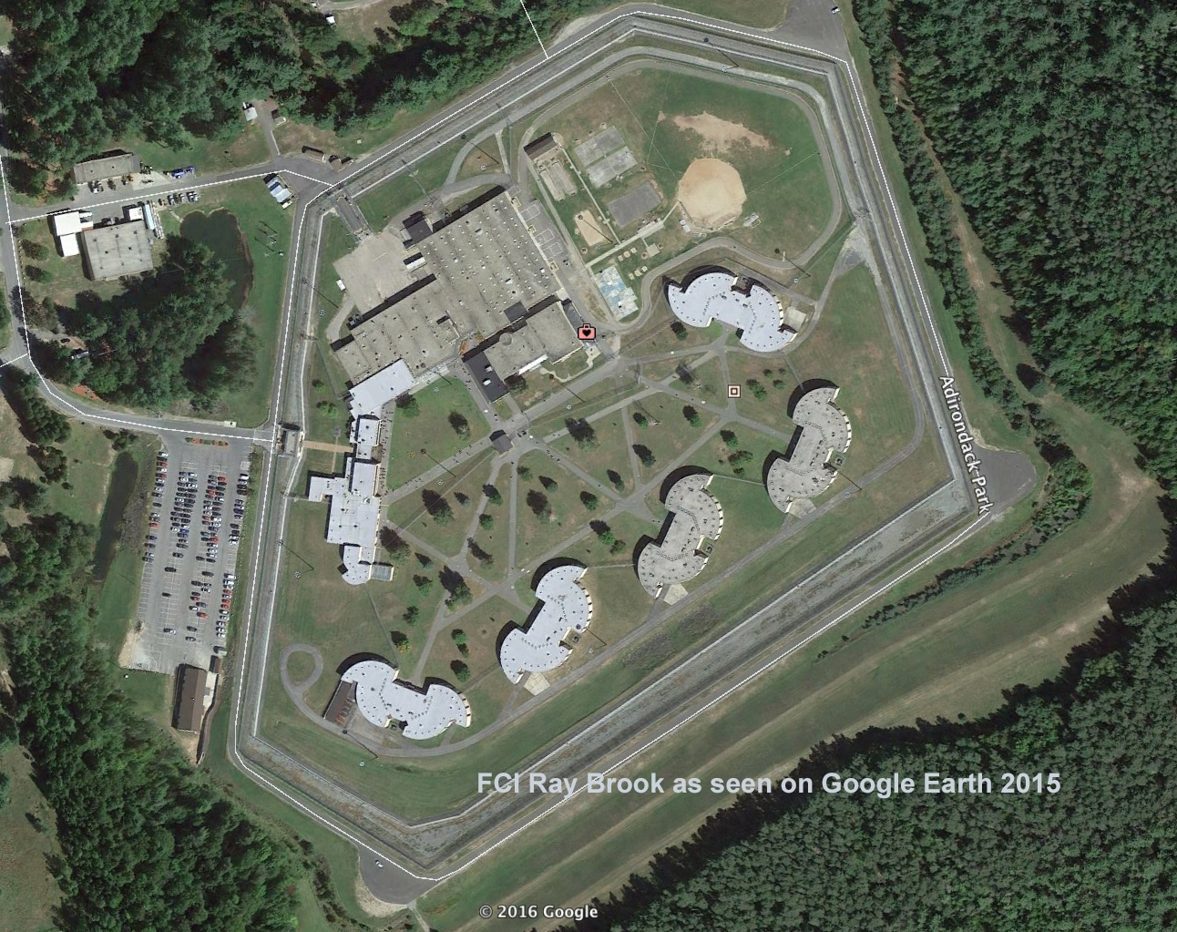 Satellite view of FCI Ray Brook from 2015