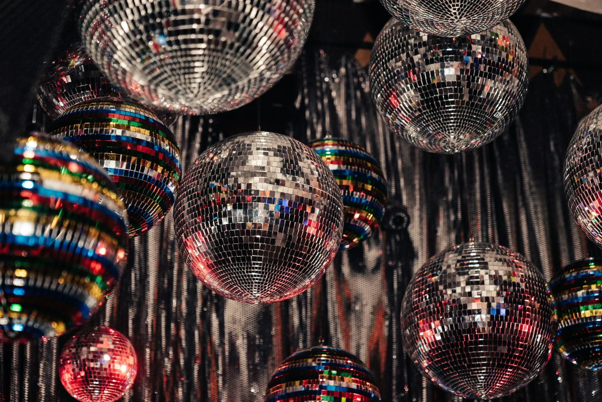 Collection of hanging disco balls