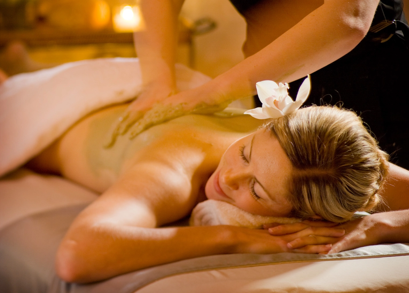 A woman receives a massage