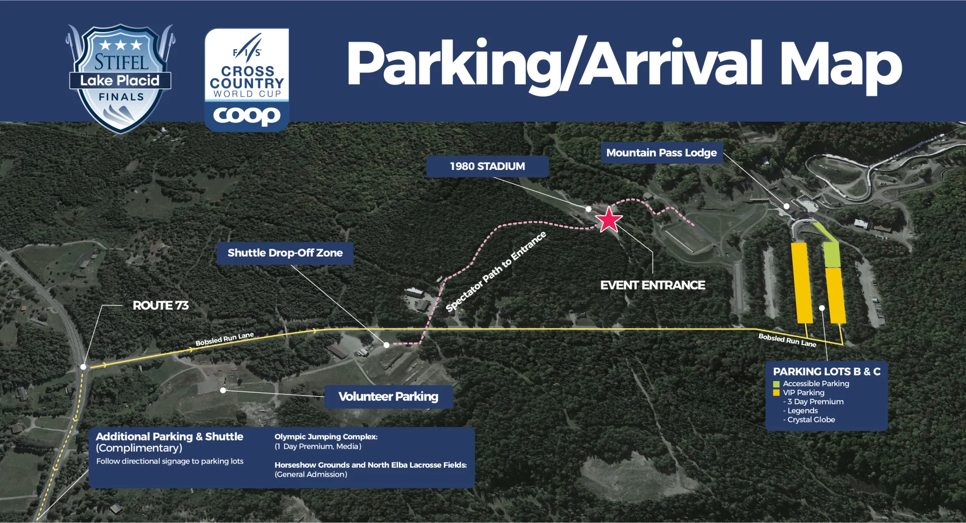 Parking map for spectators of the FIS Cross-Country World Cup Finals in Lake Placid